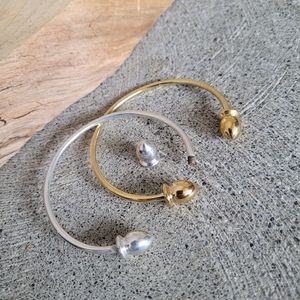 Add charms bracelet bangle cuff set silver gold